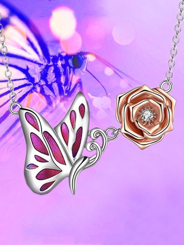 3D Schmetterling Rosa Muster Pendant Halskette Lässig Eleganz Hochzeit Damen Schmuck