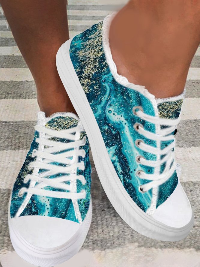Bequem Blau Abstrakt Print Segeltuch Schuhe