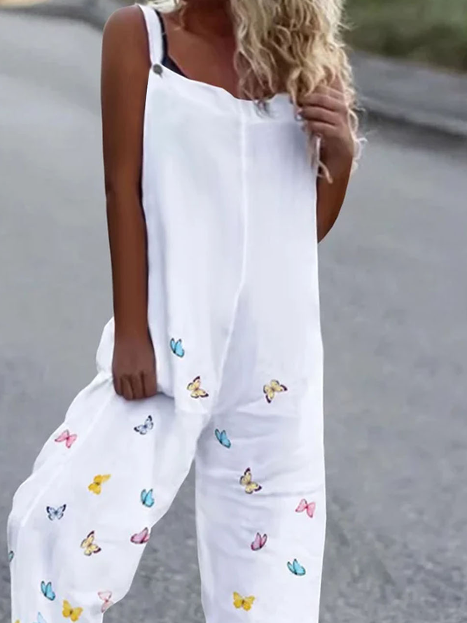Lässig Weit Schmetterling Print Lätzchen Hose