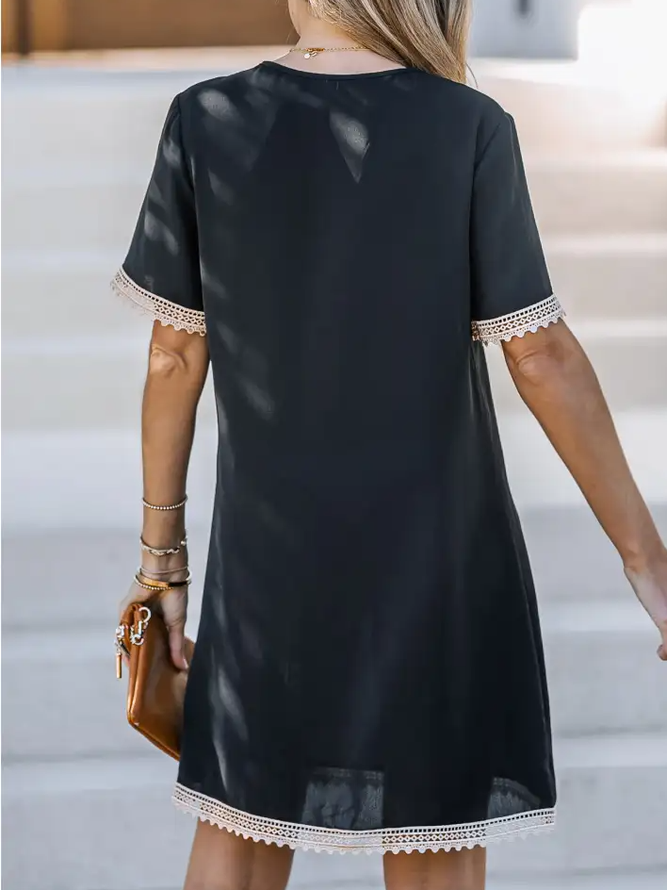 V-Ausschnitt Spitze Trimmen Kleid