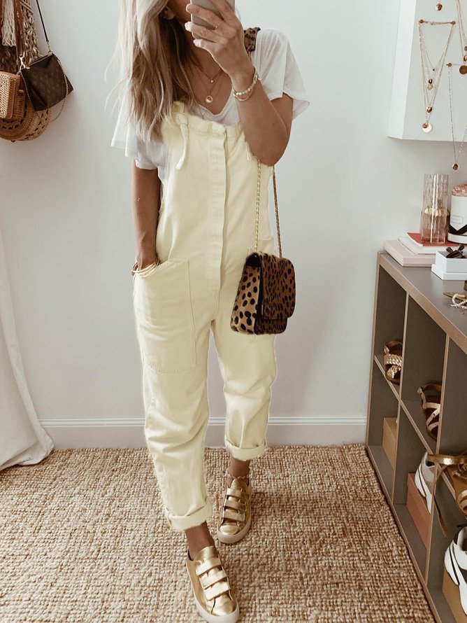 Weit Lässig Unifarben Jumpsuit