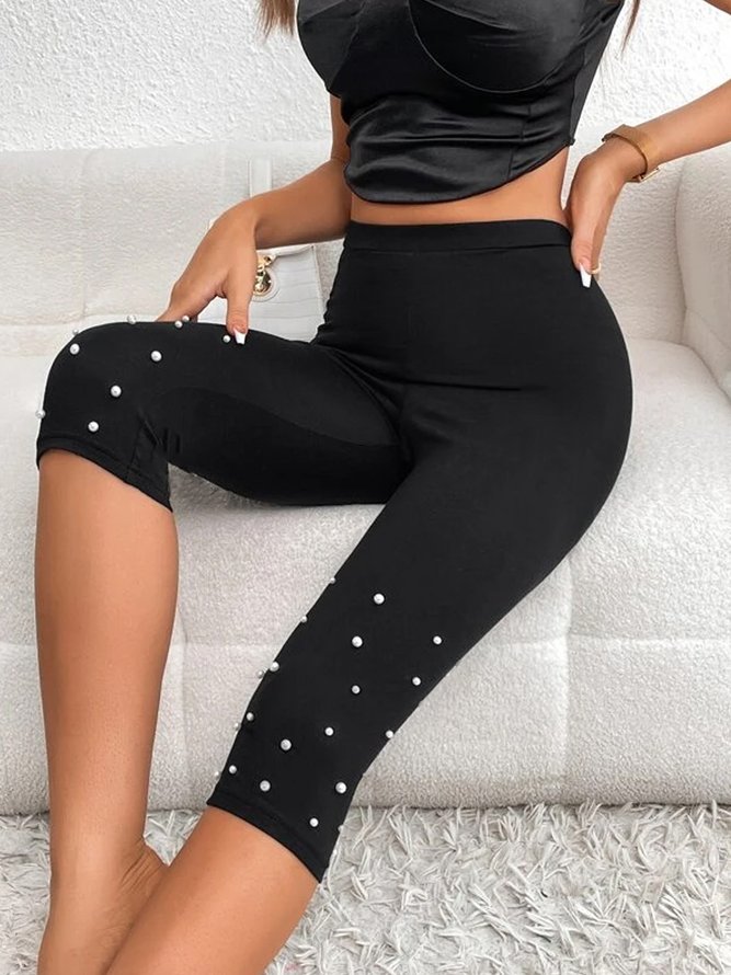 Unifarben Fest Lässig Perlen Leggings