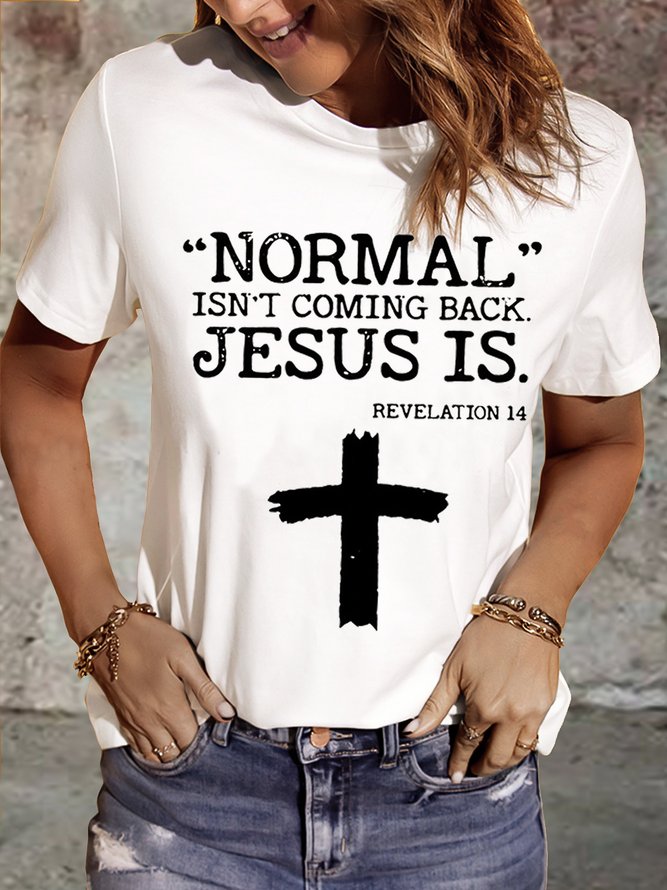 Weit Print Lässig Textbriefe T-Shirt