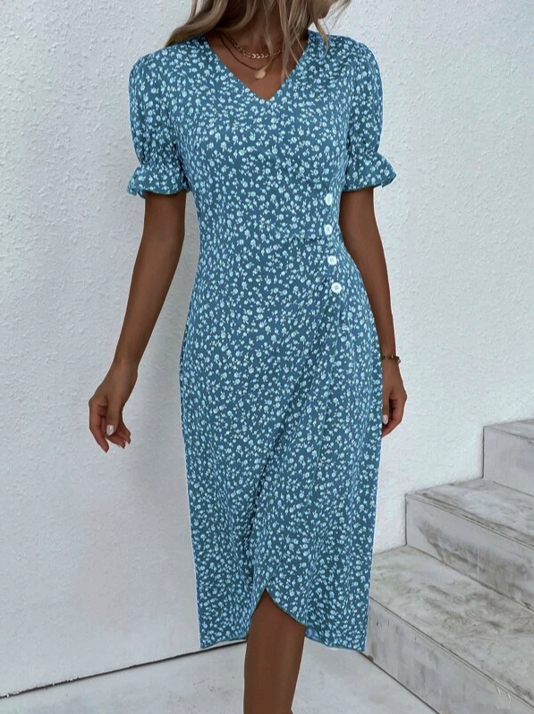 Urlaub Geblümt V-Ausschnitt Kleid