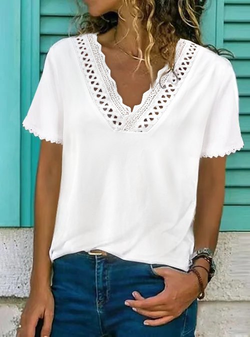 V-Ausschnitt Lässig Jersey Bluse