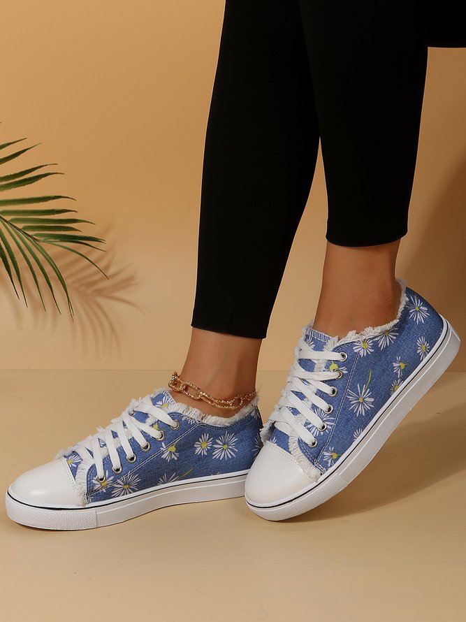 Gänseblümchen Grafik-Druck Denim Schnürung Segeltuch Slippers