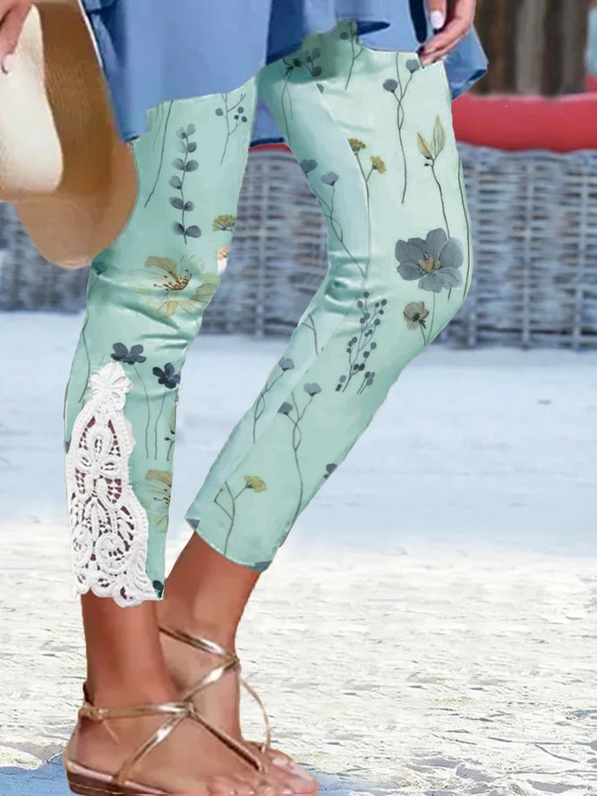 Spitze Fest Geblümt Lässig Leggings