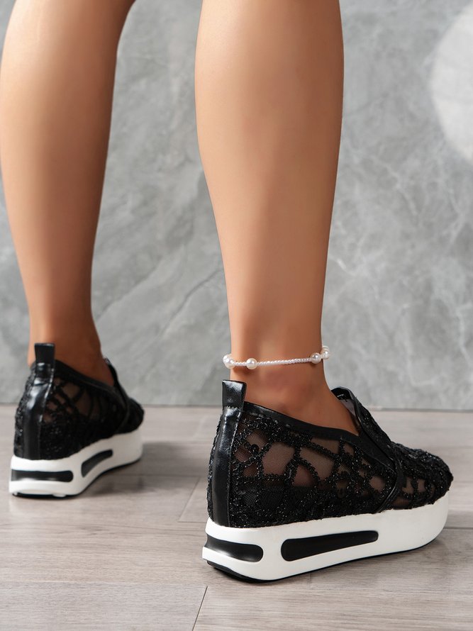 Fashion Paillette Atmungsaktiv Mesh Slip On Plateau Sneakers