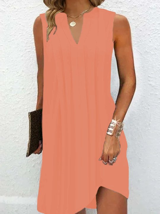 Ärmeloses Sommerkleid mit V-Ausschnitt und Falten Lässiges Tank-Kleid Noracora