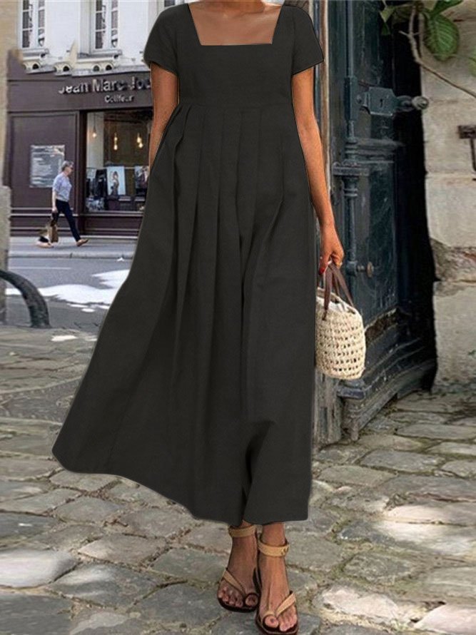 Unifarben Baumwolle Maxikleid Lässig Elegant für Damen 2023 Noracora