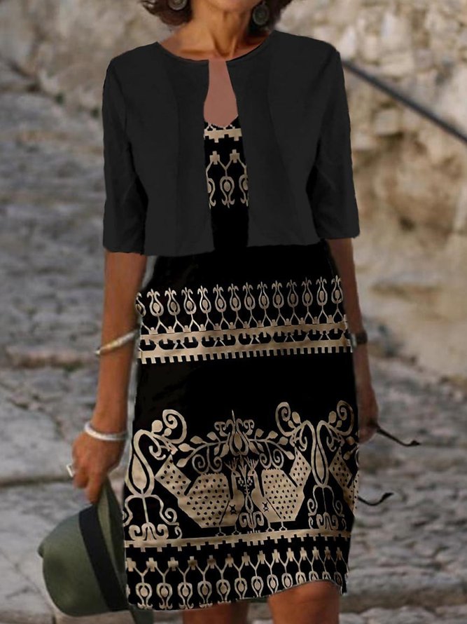 Ethnisches Midikleid Lässiges Zweiteiliges Set für Alltag&Urlaub Noracora