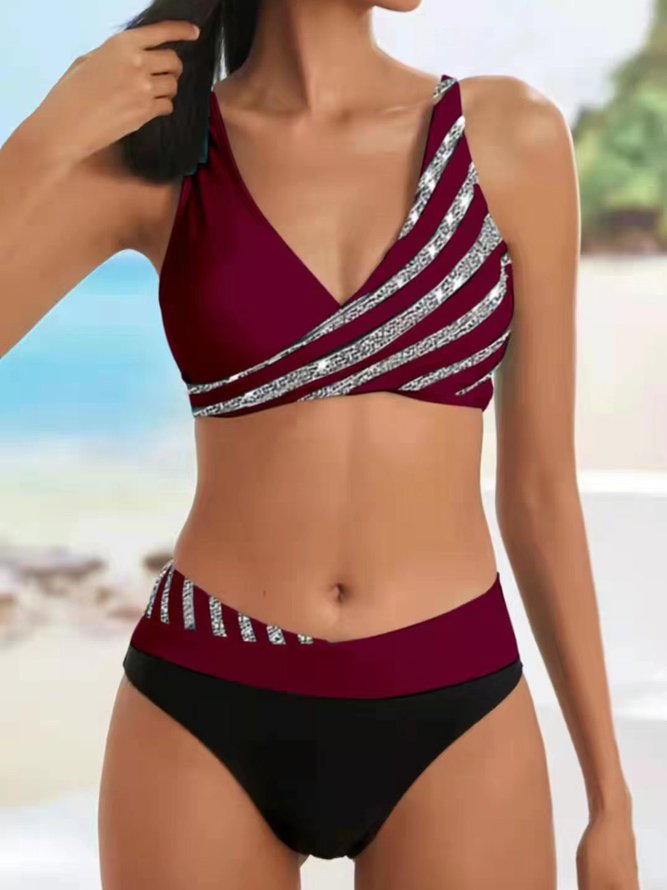 Urlaub Abstrakt Print V-Ausschnitt Bikini