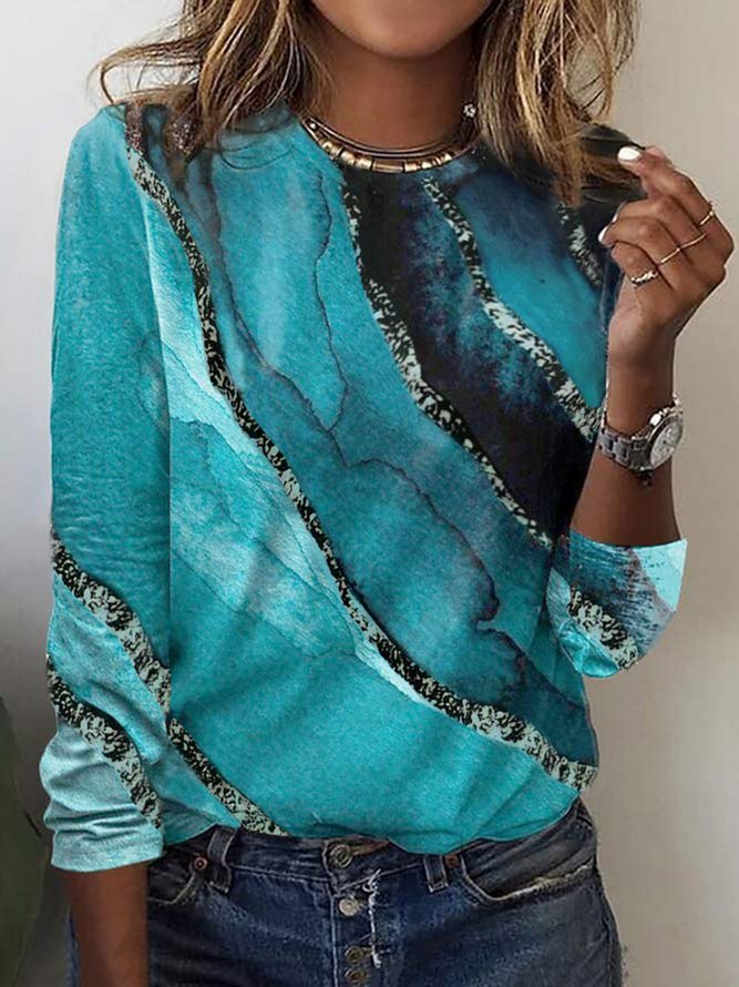 Farbmeer Print Shirt Rundhals Langarm Abstrakt Stil Noracora
