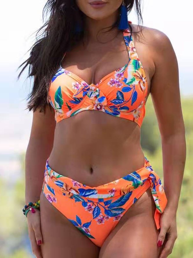Urlaub Geblümt Print Gekerbt Bikini