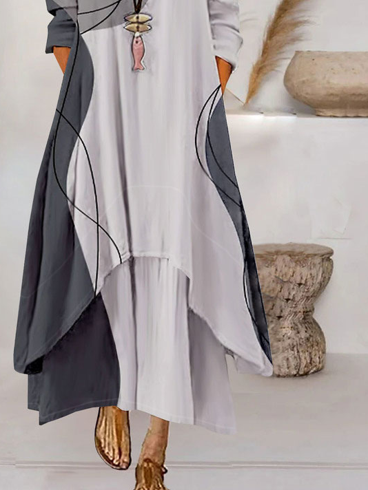 Lässig V-Ausschnitt Schnalle Abstrakt Print Kleid