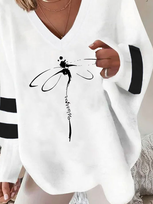 Libelle Print Sweatshirt mit V-Ausschnitt Lässig&Sportlich 2023 Noracora