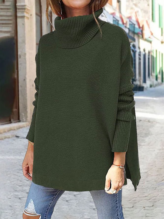 Damen Wolle/Stricken Unifarben Langarm Bequem Lässig Pullover
