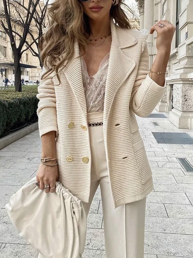 Reverskragen Langarm Unifarben Schnalle Regelmäßig Mikroelastizität Weit Blazer für Damen