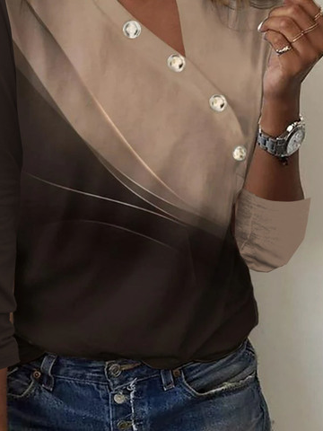 Asymmetrisch Hals Langarm T-Shirt mit Könpfen Design Noracora