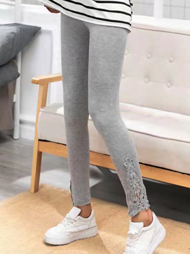 Unifarben Lässig Spitze Legging