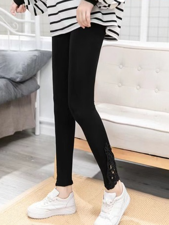 Unifarben Lässig Spitze Legging