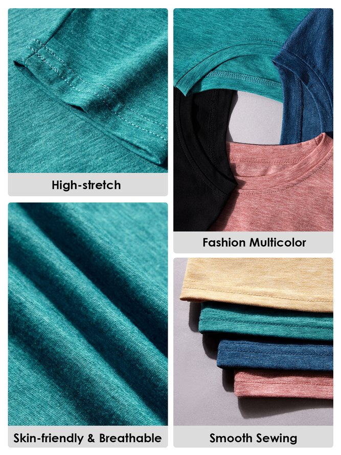 Rundhals Langarm Textbriefe Regelmäßig Mikroelastizität Regelmäßige Passform Bluse für Damen