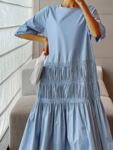 Damen Unifarben Maxikleid mit Falten-Design für Neue Sasion Noracora