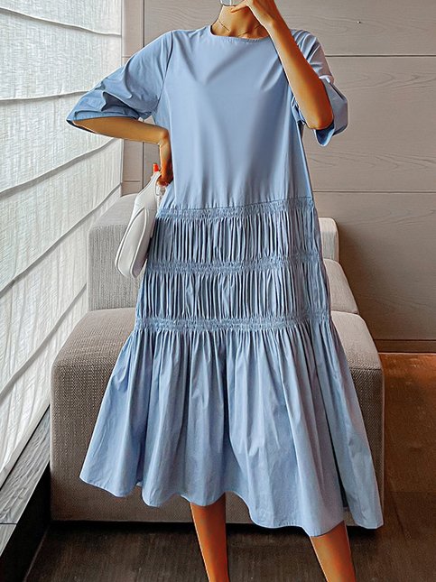 Damen Unifarben Maxikleid mit Falten-Design für Neue Sasion Noracora