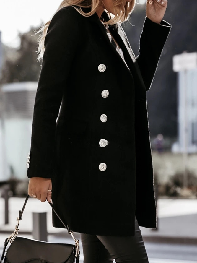 Reverskragen Langarm Unifarben Schnalle Schwer Regelmäßige Passform Mantel für Damen