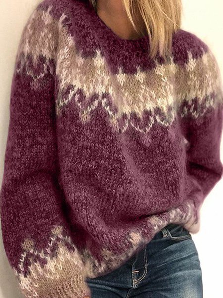 Damen Wolle/Stricken Faire Insel Langarm Bequem Lässig Pullover