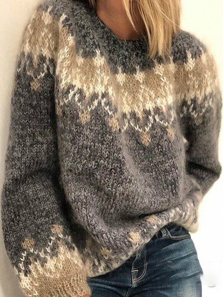 Damen Wolle/Stricken Faire Insel Langarm Bequem Lässig Pullover