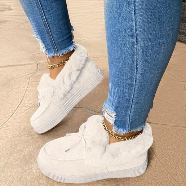 Böhmisch Unifarben Slip On Flach Schneestiefel