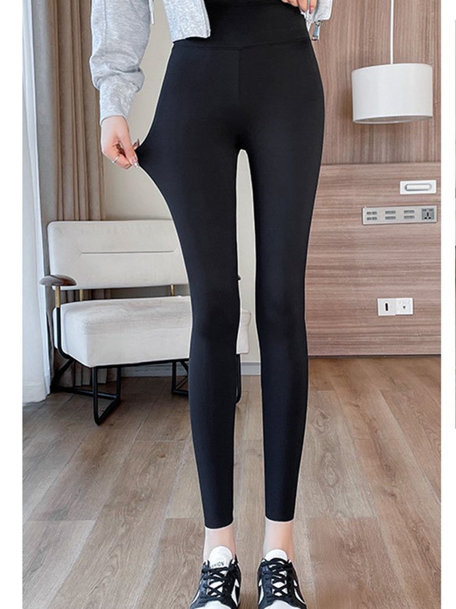 Lässig Unifarben Lang Legging