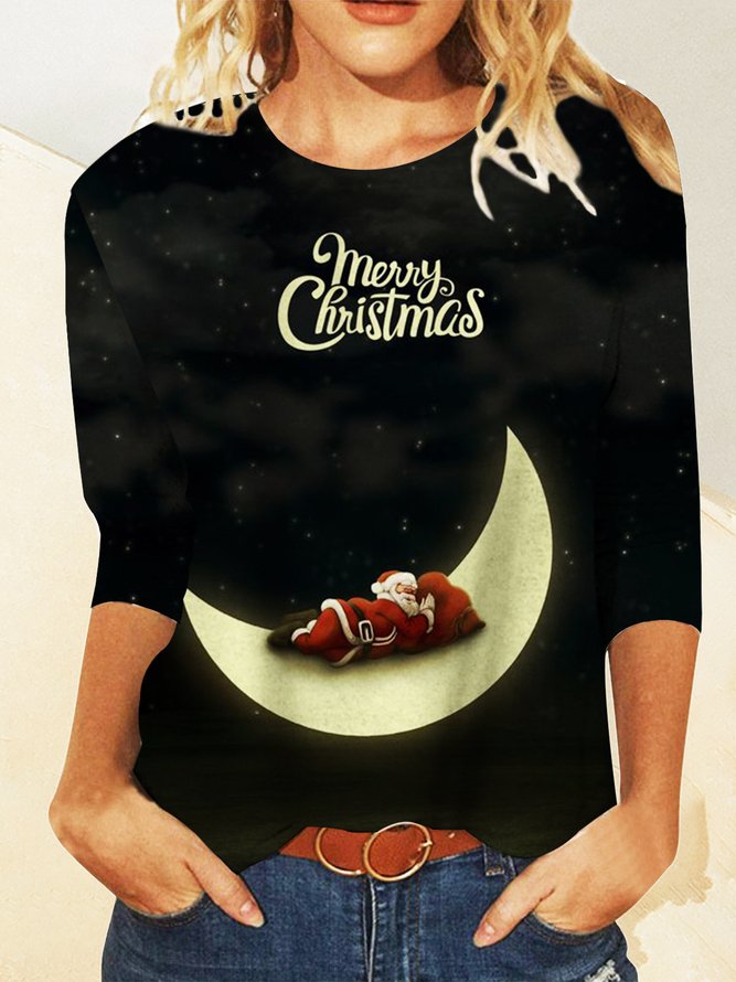 Lässig Weihnachten Rundhals Langarm T-Shirt