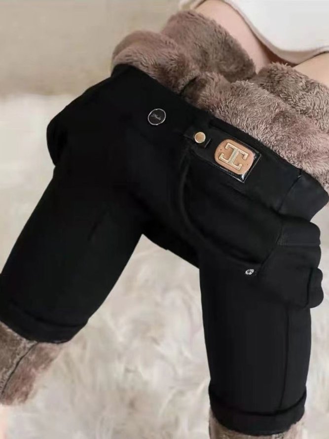 Lässig Unifarben Lang Legging