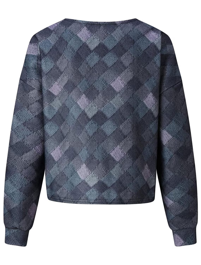 Damen Gestrickt Farbblock Langarm Bequem Lässig Geknöpft Strickjacke