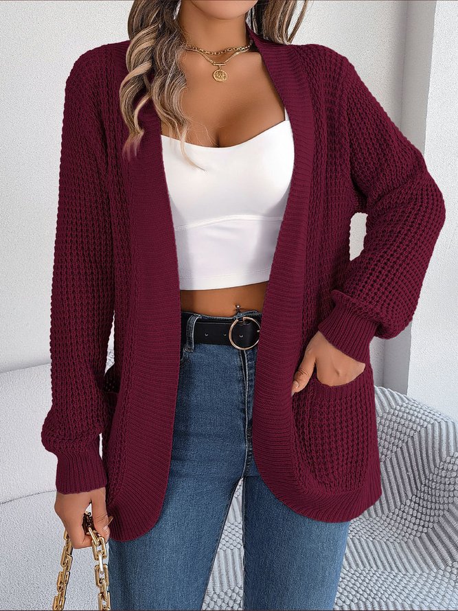 Damen Wolle/Stricken Unifarben Langarm Bequem Lässig Strickjacke