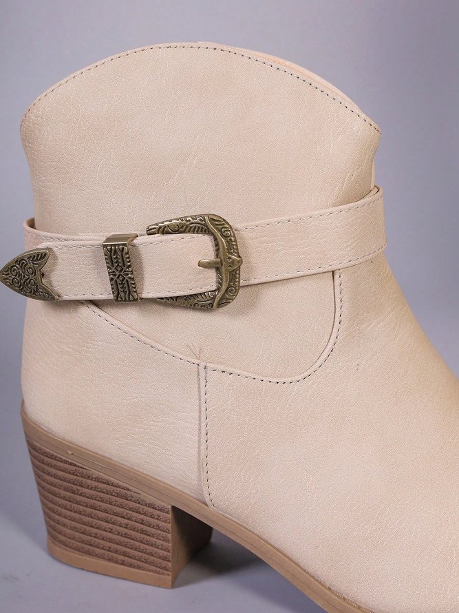 Retro Unifarben Rutschfest Reißverschluss Blockabsatz Cowboystiefel Schnalle