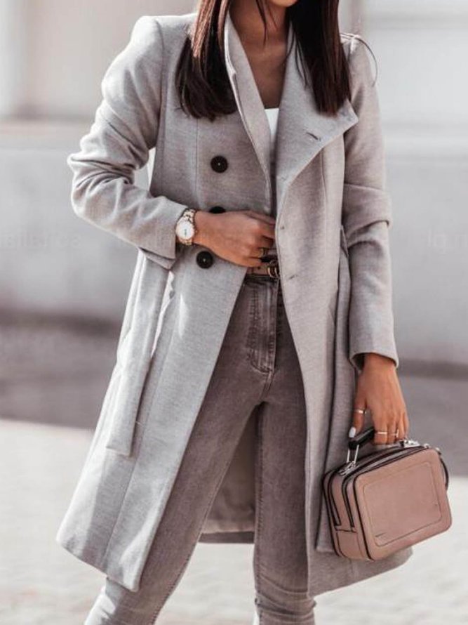 Schalkragen Langarm Unifarben Regelmäßig Weit Mantel für Damen