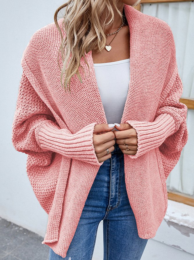 Damen Wolle/Stricken Unifarben Langarm Bequem Lässig Strickjacke