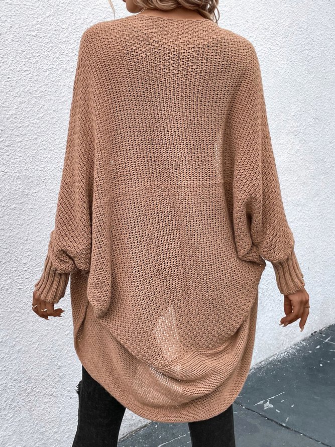 Damen Wolle/Stricken Unifarben Langarm Bequem Lässig Strickjacke