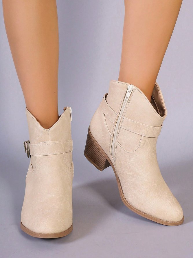 Retro Unifarben Rutschfest Reißverschluss Blockabsatz Cowboystiefel Schnalle