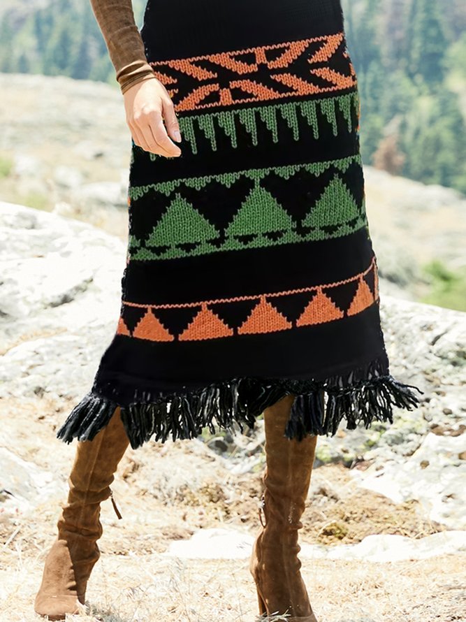 Böhmisch Ethnisch H-Linie Normal Maxikleid Rock