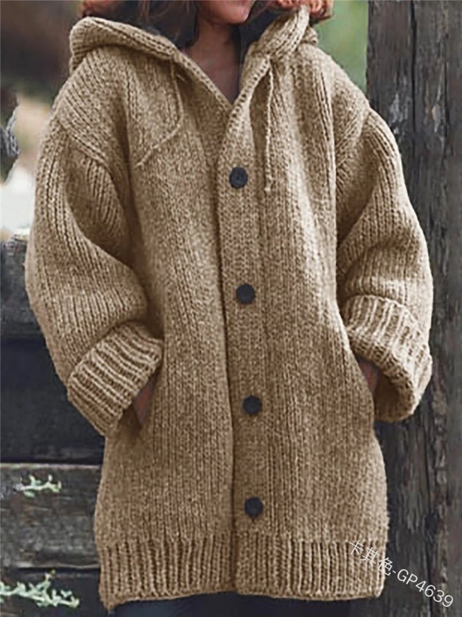 Damen Wolle/Stricken Unifarben Langarm Bequem Lässig Strickjacke