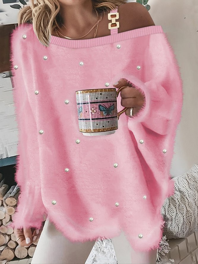 Damen Garn/Wollgarn Unifarben Langarm Bequem Lässig Pullover