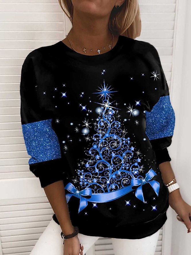 Lässig Rundhals Weihnachten Sweatshirt