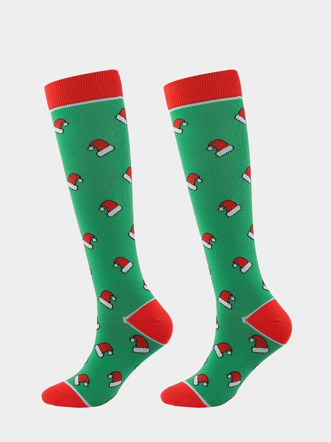 1 PAAR Weihnachten Hut Kartoonmuster Knie Socken