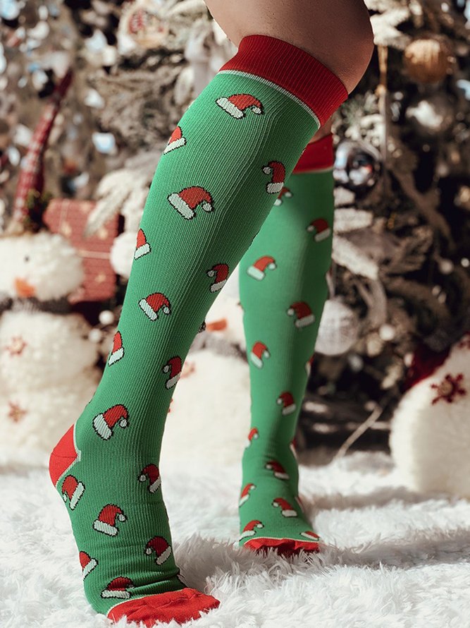 1 PAAR Weihnachten Hut Kartoonmuster Knie Socken