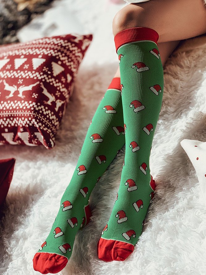 1 PAAR Weihnachten Hut Kartoonmuster Knie Socken