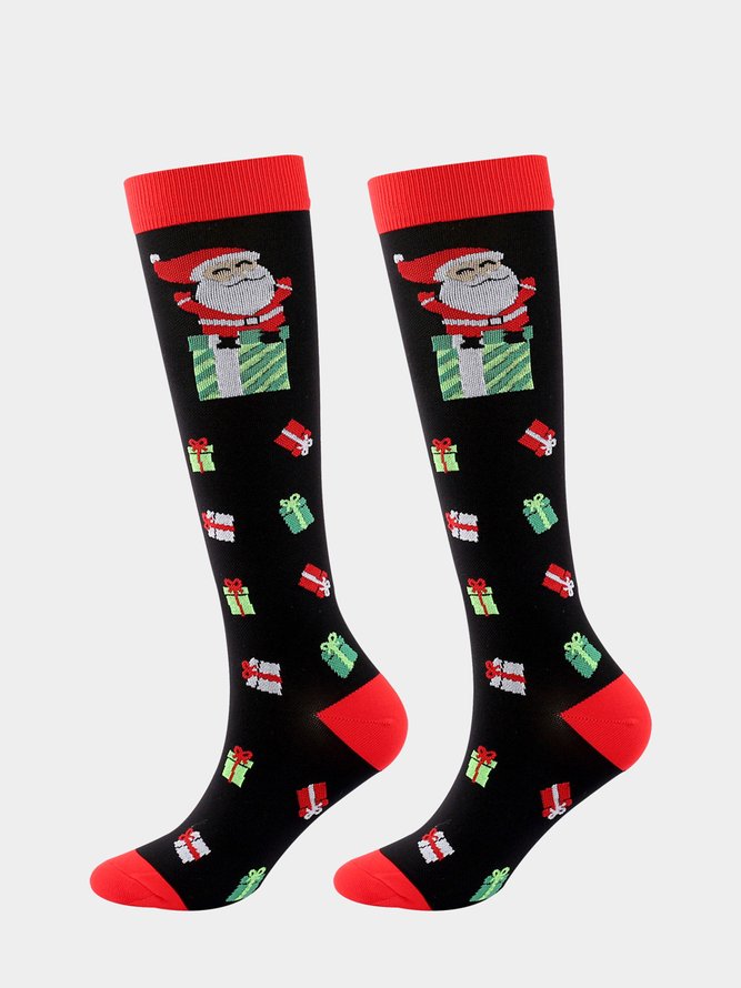 1 PAAR Weihnachten Hut Kartoonmuster Knie Socken